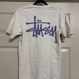 Stussy White T-Shirt with Blue Logo